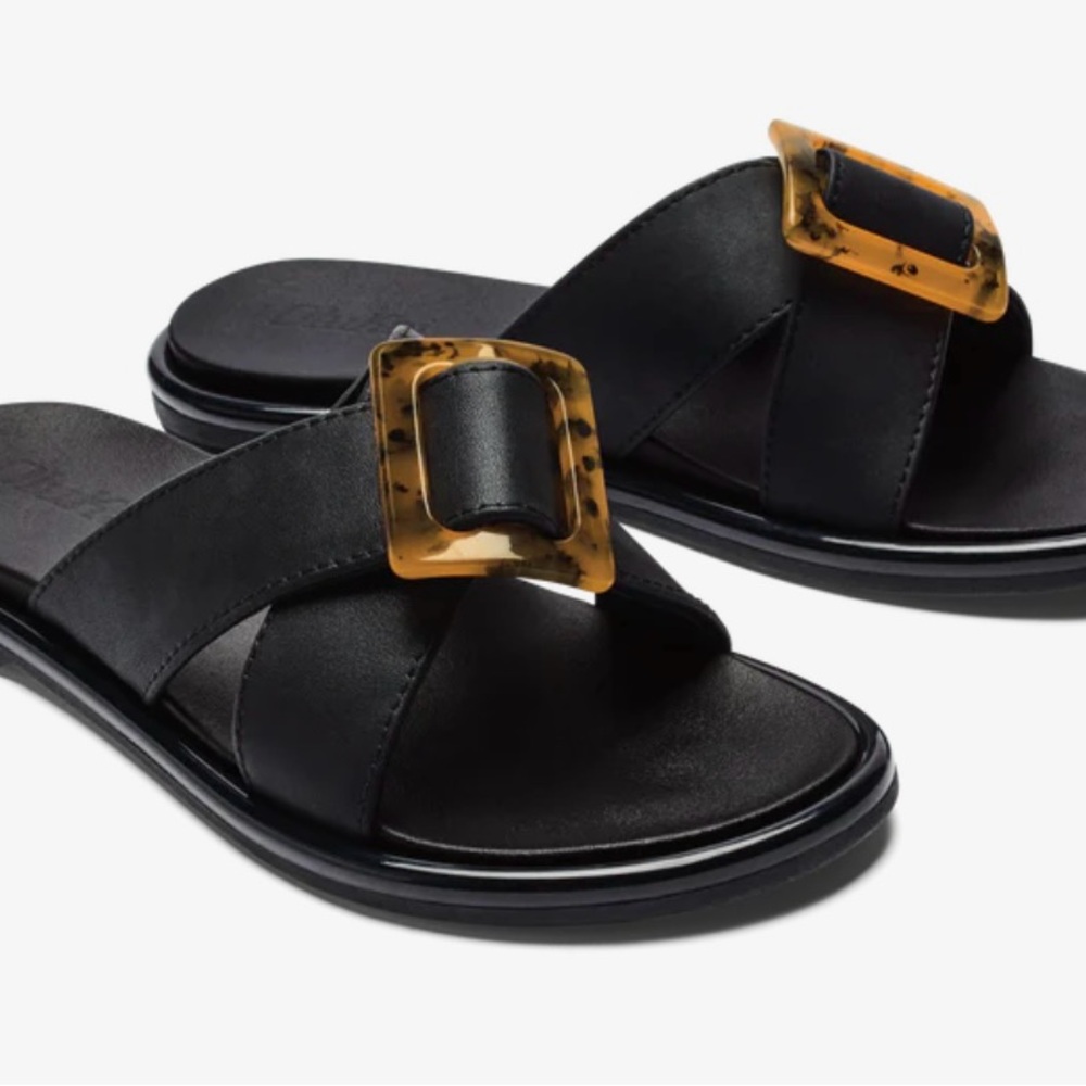 OluKai Black Sandals with Gold Buckle